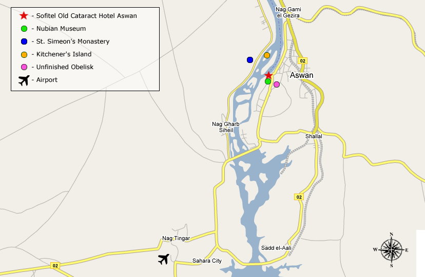 Location of Old Cataract Hotel in Aswan
