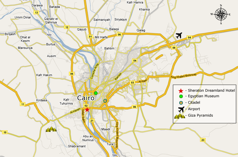 Location of Sheraton Dreamland Hotel in Cairo