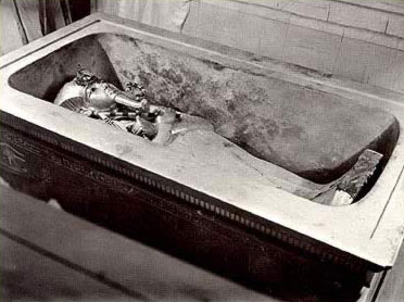 The outer coffin of King Tut in its sarcophagus