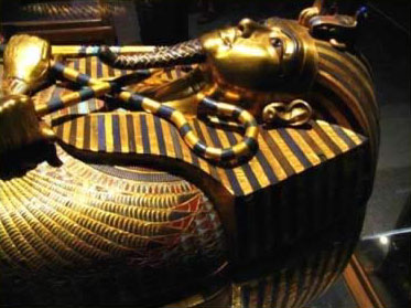 A view of the upper part of the second coffin of King Tutankhamun